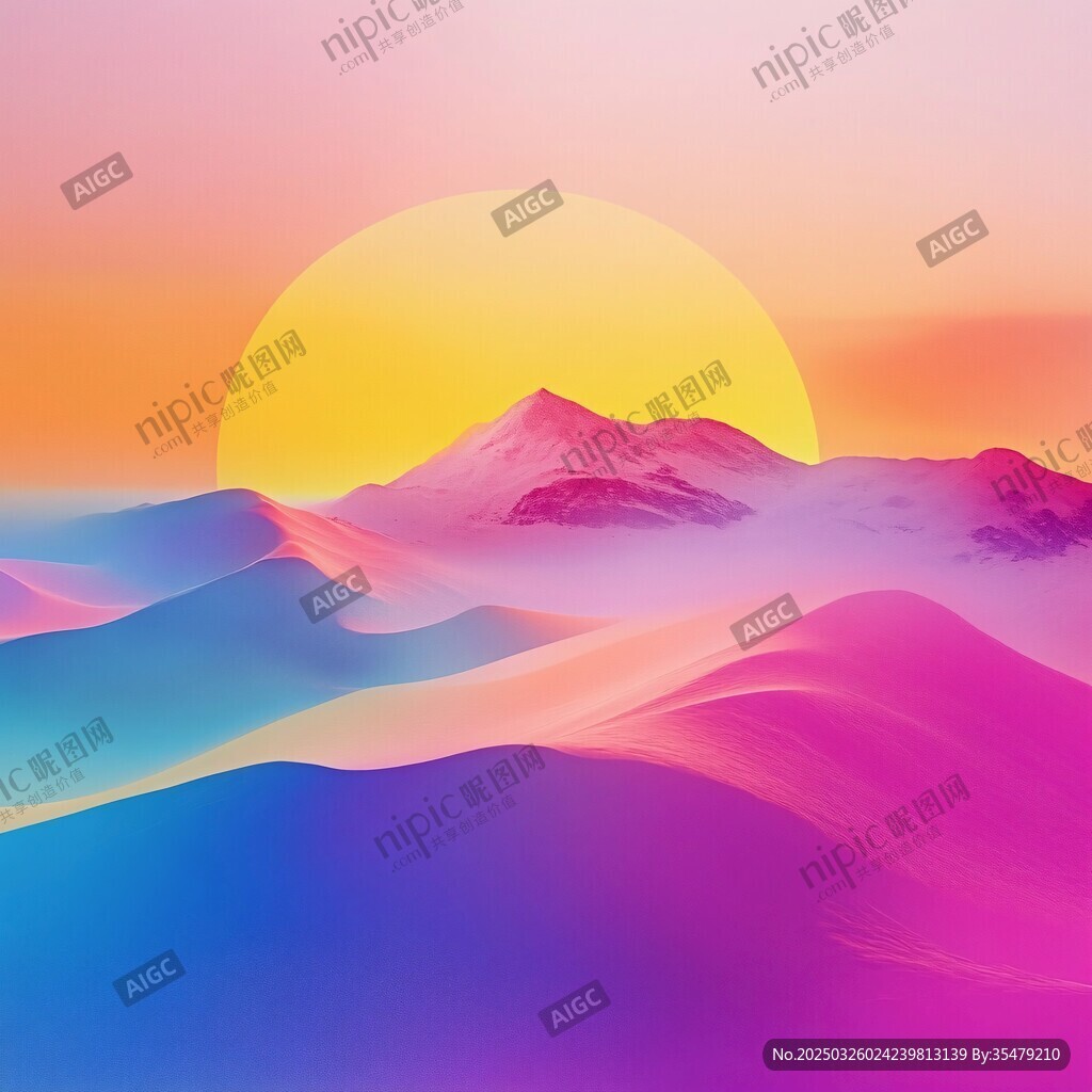 梦幻绚丽的山间日落景观