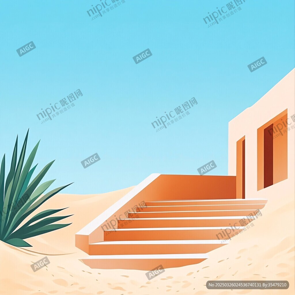 沙漠中的建筑与绿植景观
