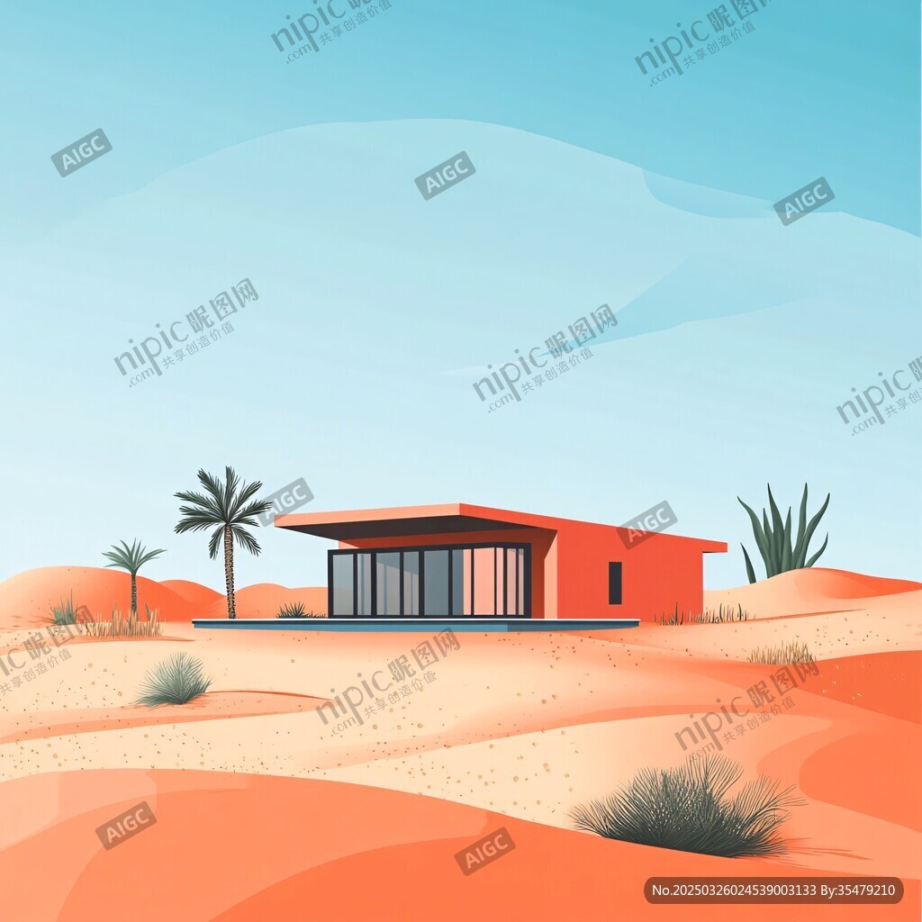 沙漠中的现代简约住宅