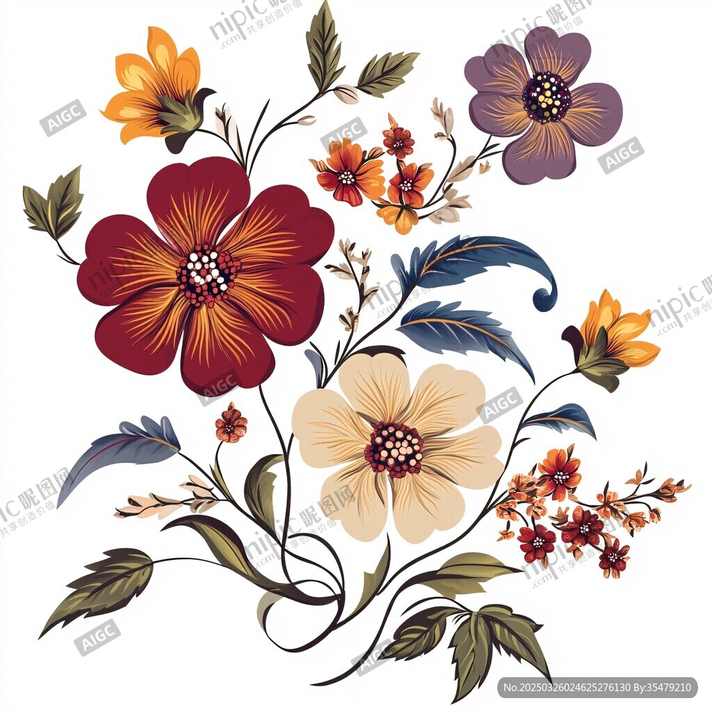 多彩花卉插画图案设计