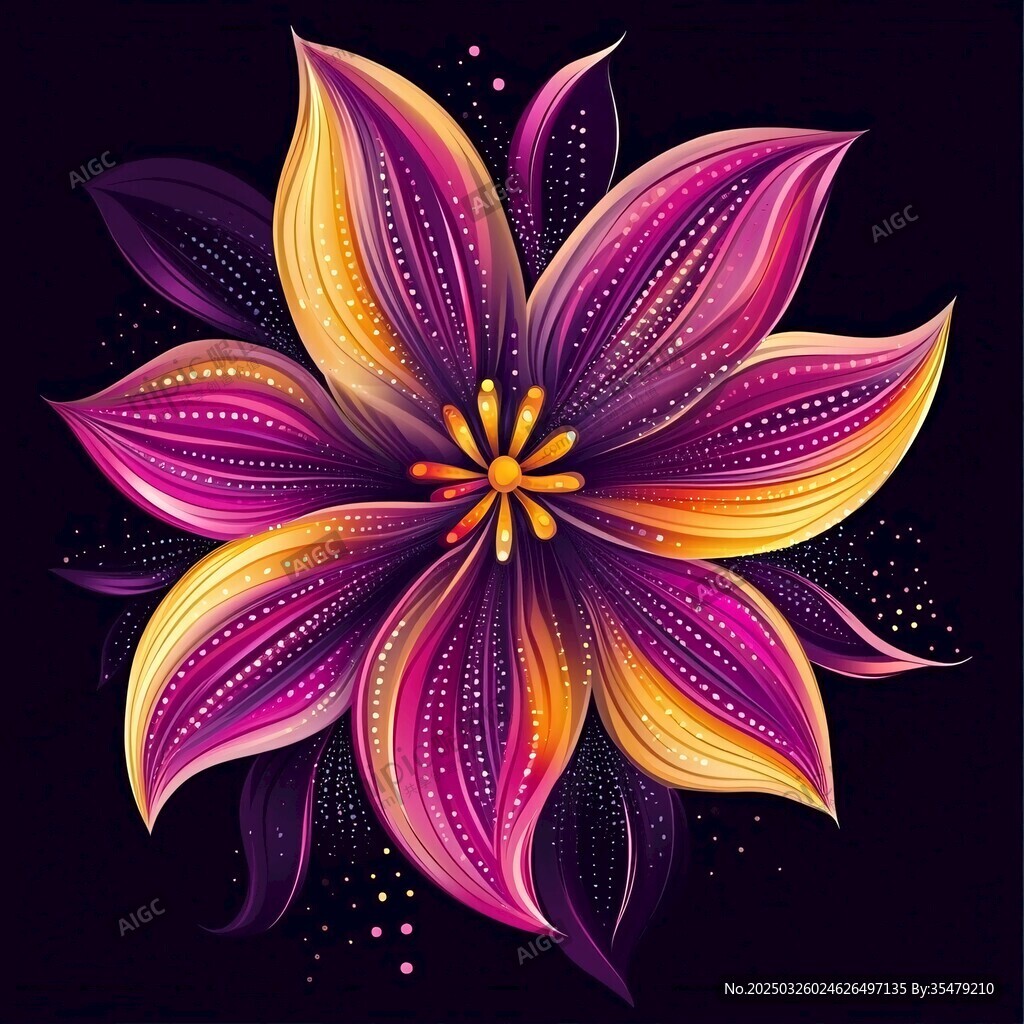 梦幻绚丽花朵插画