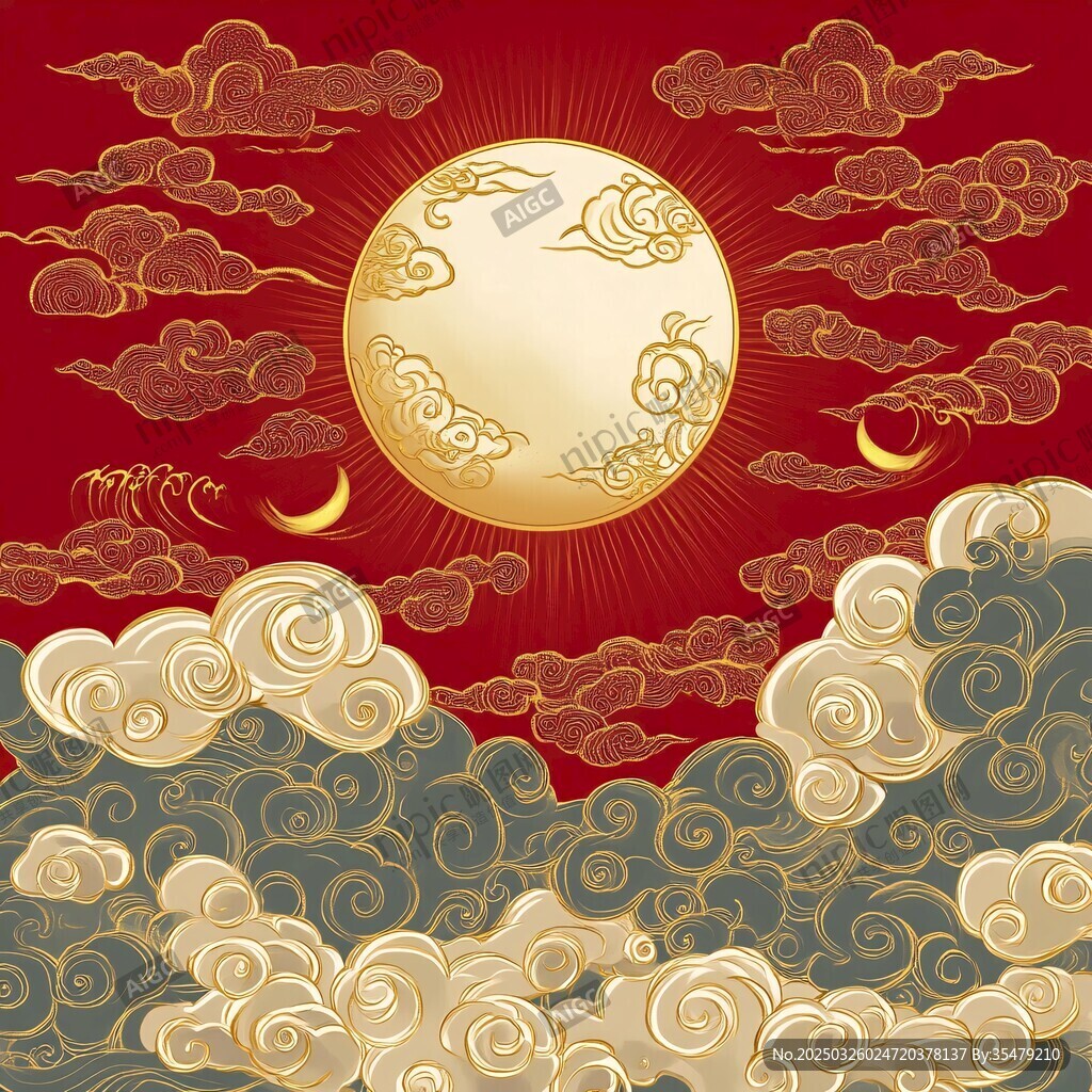 红日祥云中式传统图案