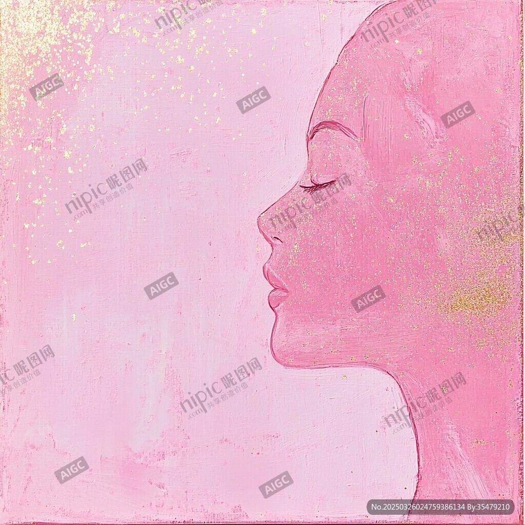 梦幻粉色侧脸女性艺术画