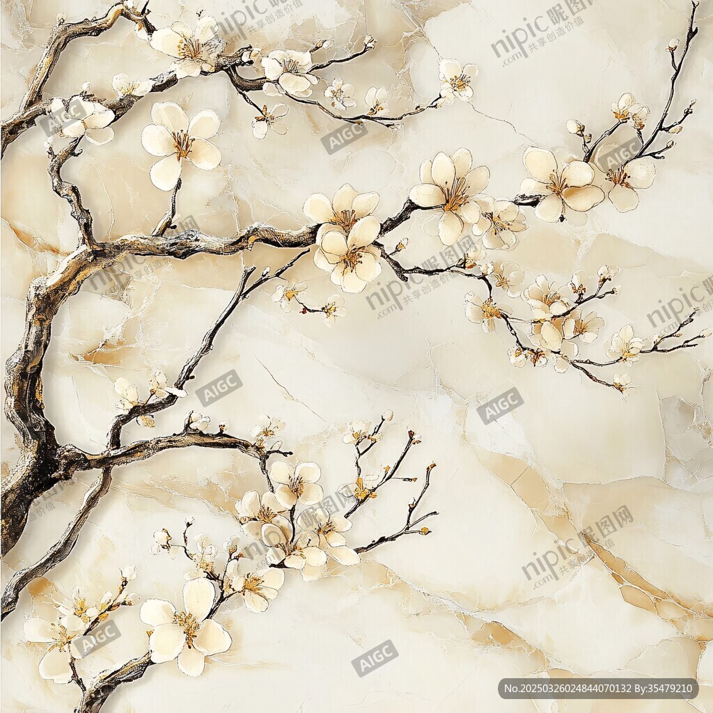 玉质梅花背景墙装饰图