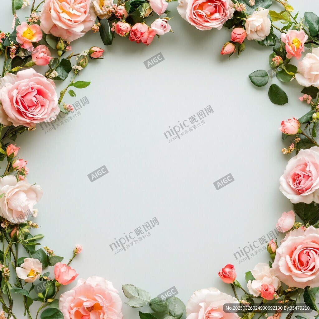 粉色玫瑰花环装饰背景图