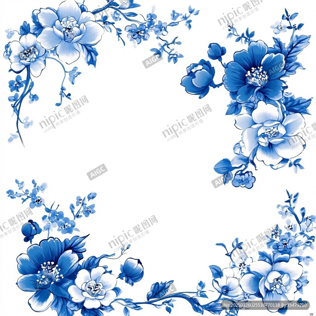 青花瓷花卉边框图案设计