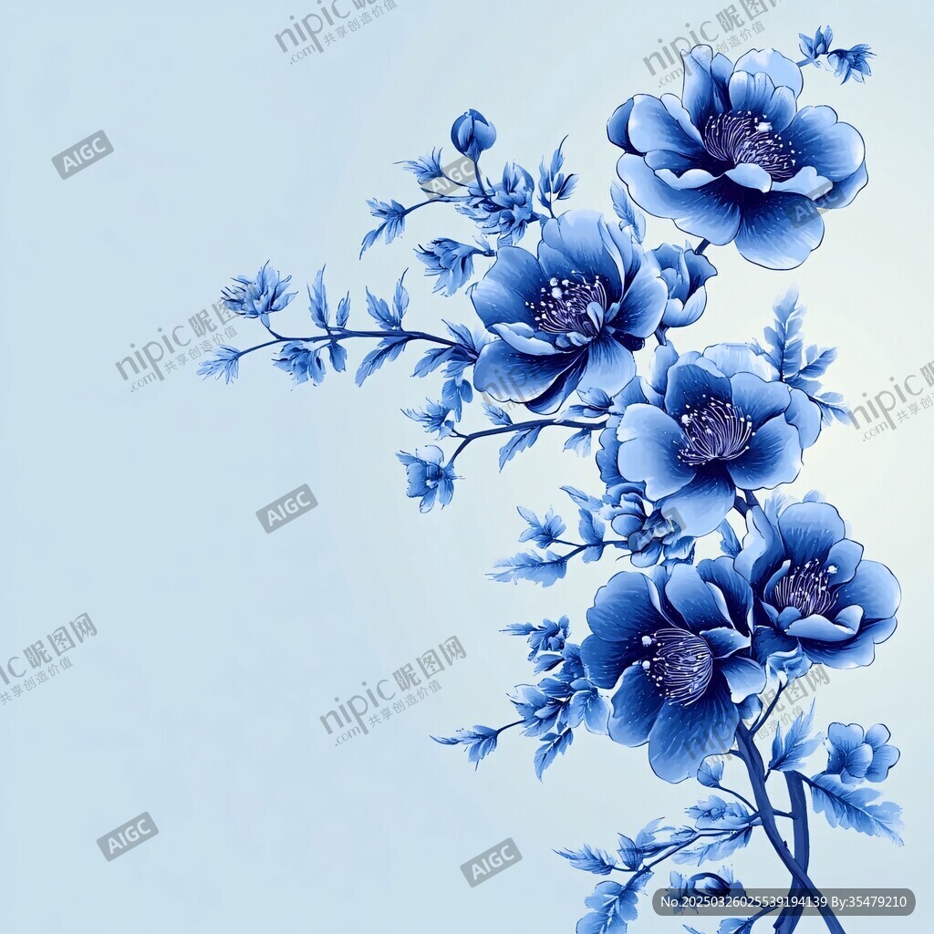 蓝色花卉图案 清新雅致风