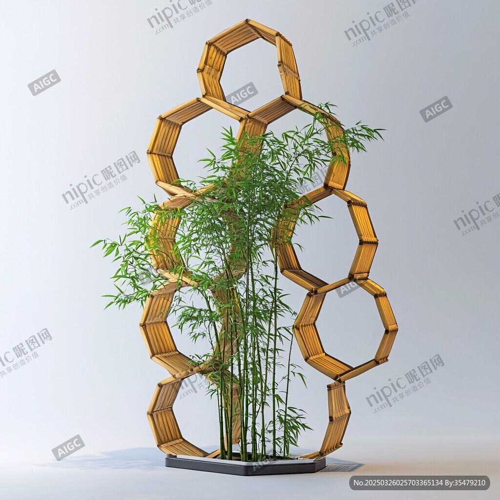 六边形竹制绿植艺术架