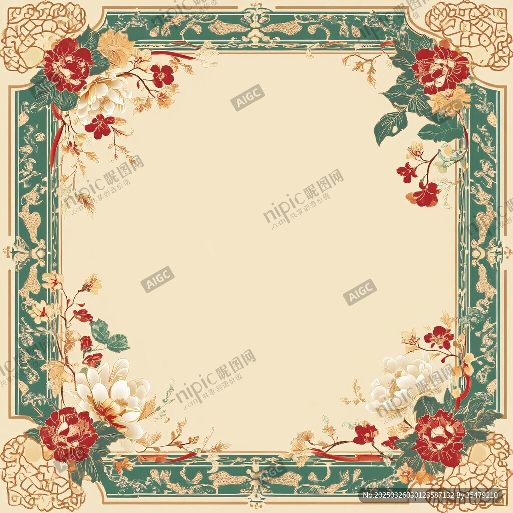 中式花卉边框装饰图案