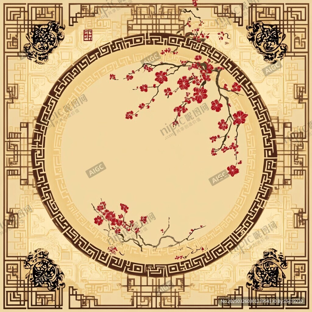 中式古典梅花边框装饰图案
