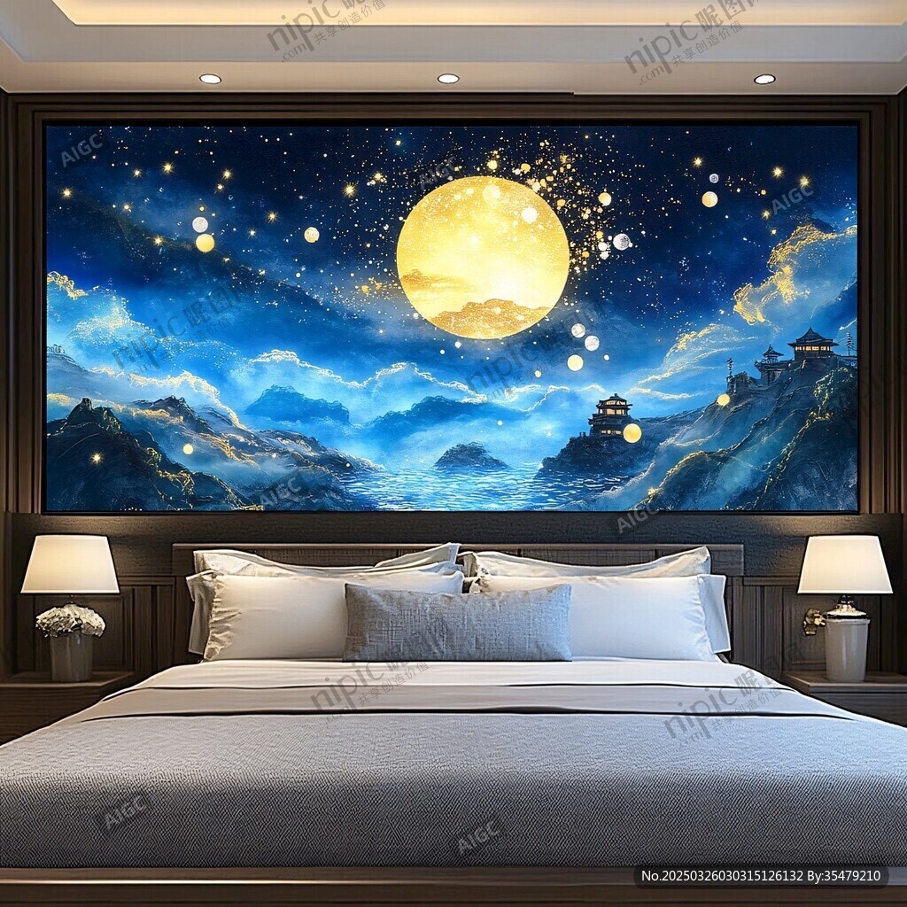 梦幻星空山水床头装饰画