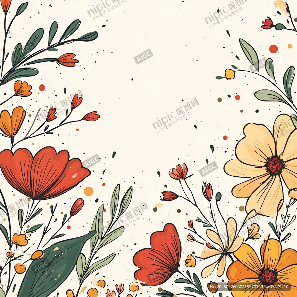手绘花卉边框背景图