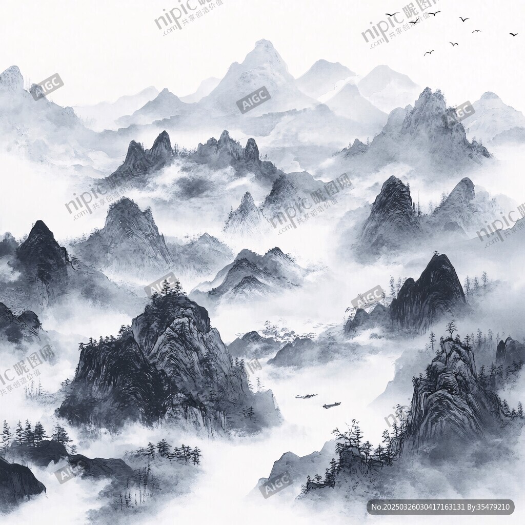 水墨山水间 云雾绕奇峰