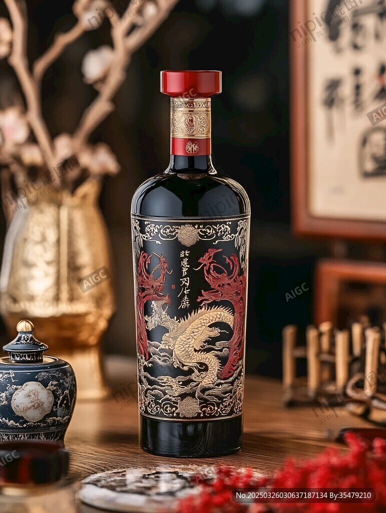中式典雅龙纹酒瓶展示