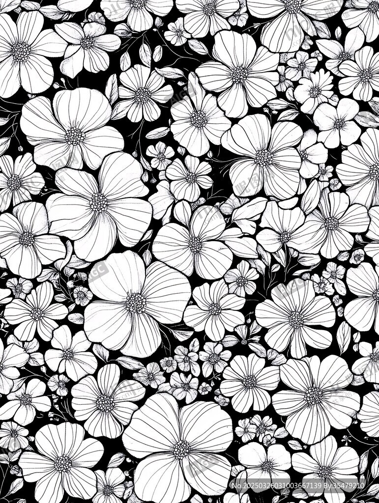 黑白花卉图案背景纹理