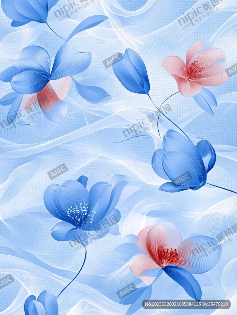 梦幻蓝粉花卉纹理背景图