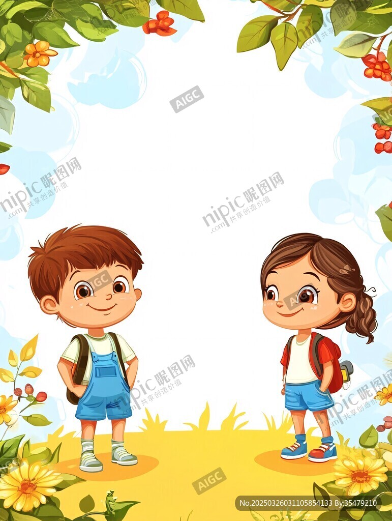 上学的快乐孩童