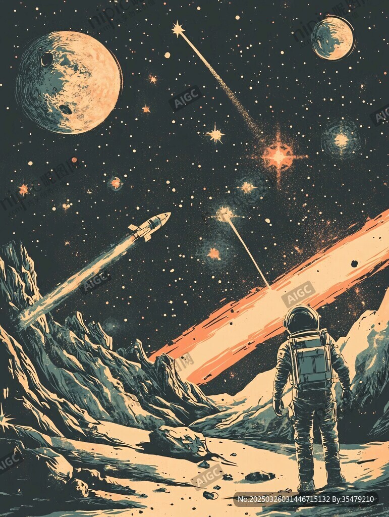 宇航员漫步于奇幻星空