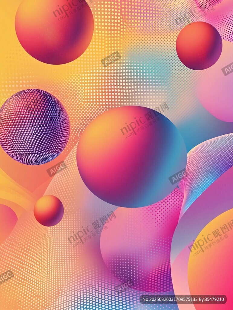 梦幻多彩立体圆球背景图
