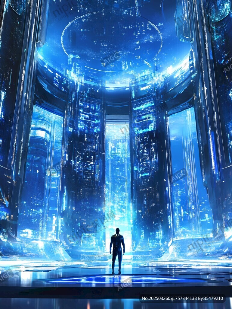 未来科技空间中的孤独身影