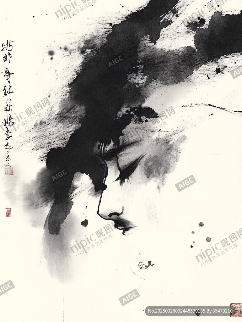 水墨写意人物抽象画作