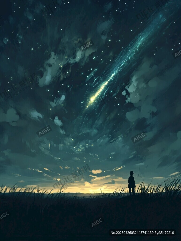仰望流星的孤独身影