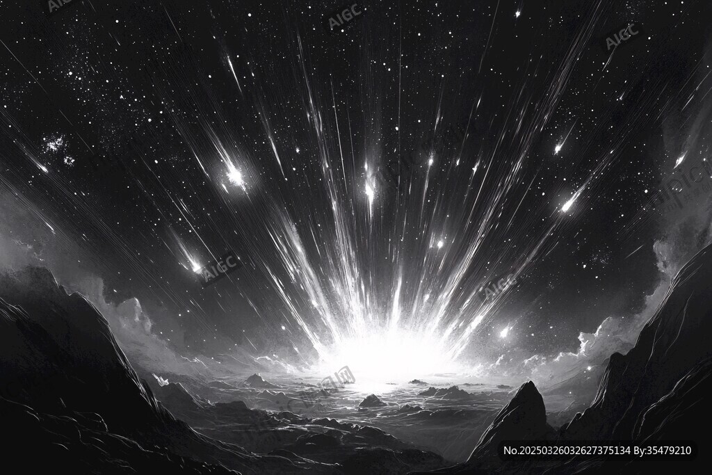 黑白流星划破夜空美景