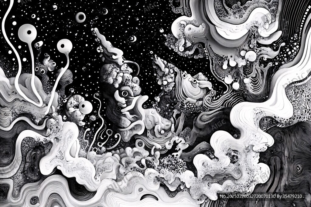 黑白奇幻宇宙意象画作