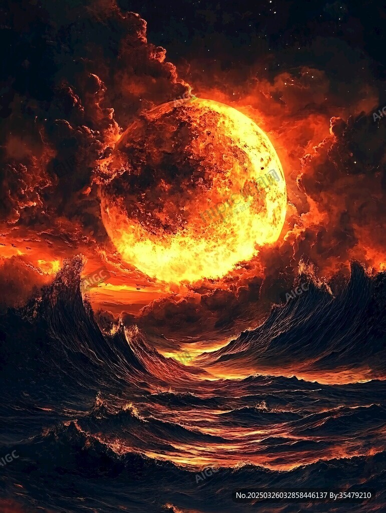 炽热巨日下的汹涌海洋