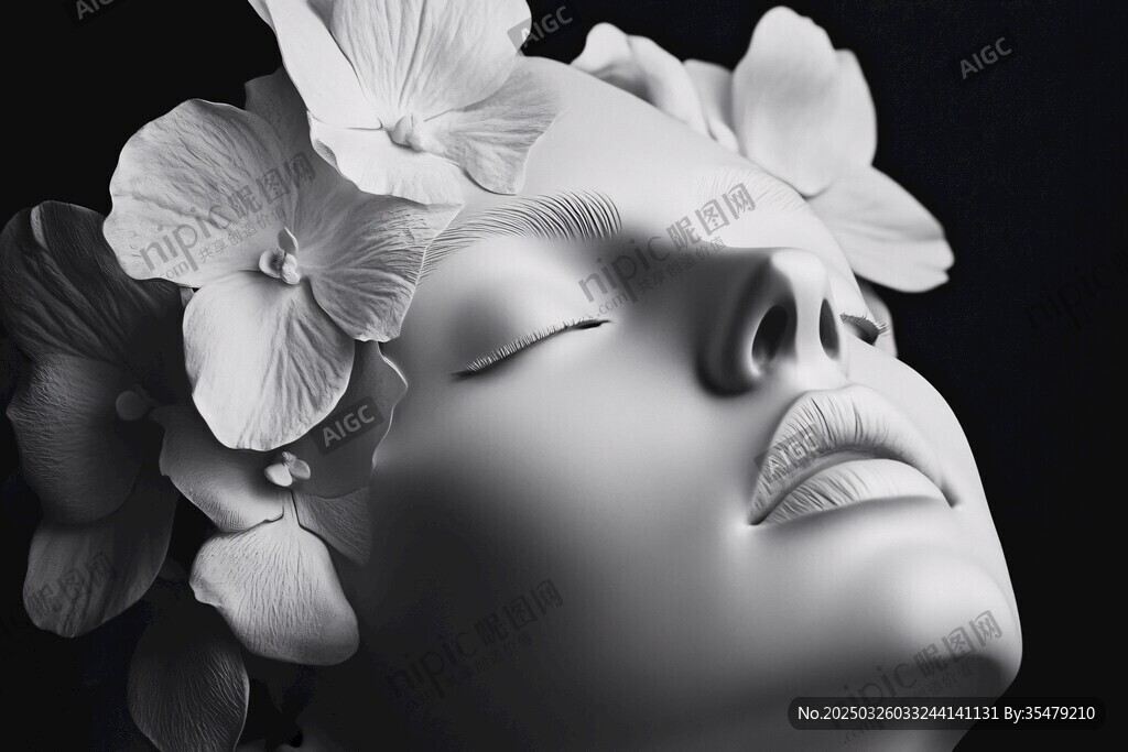 花朵装饰的唯美女性雕塑