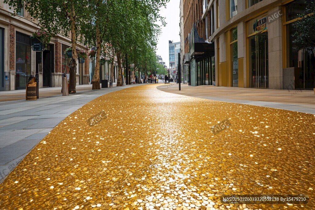 城市中闪耀的金色街道