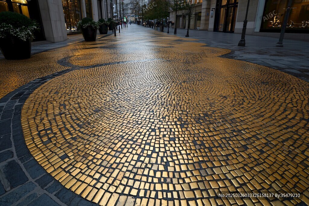 金色马赛克铺就的街道景观