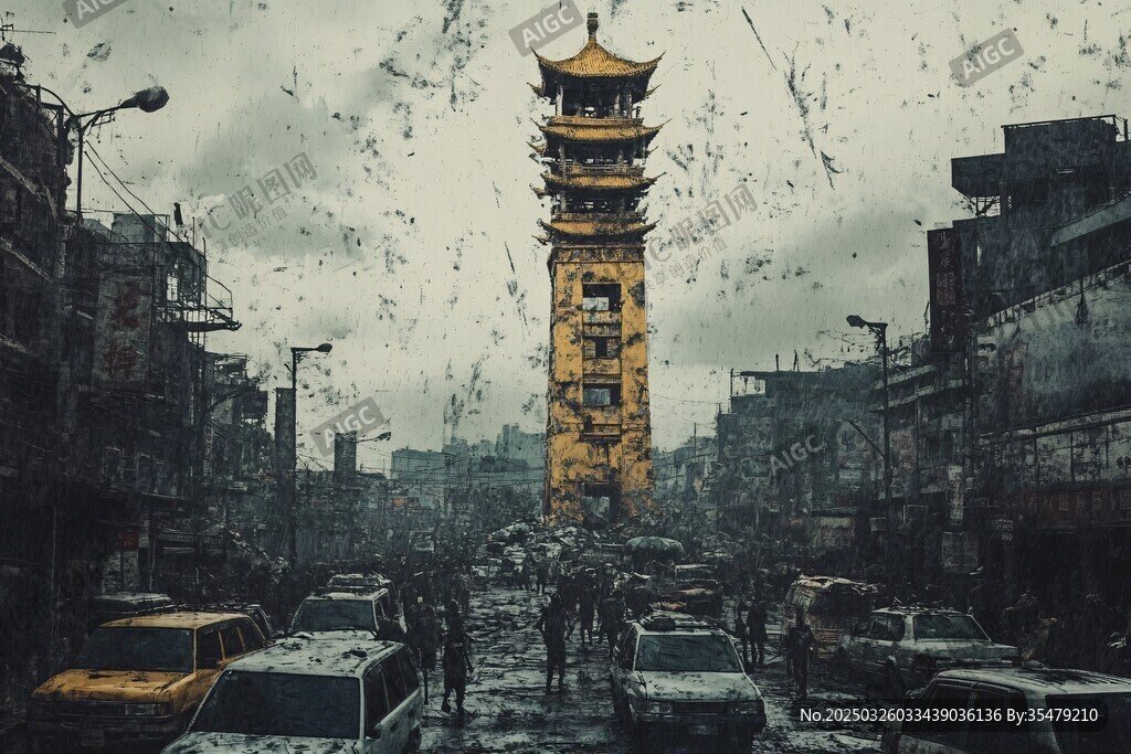 古塔楼矗立喧嚣都市间