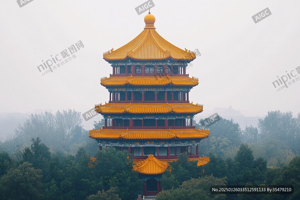雾中绚丽古塔