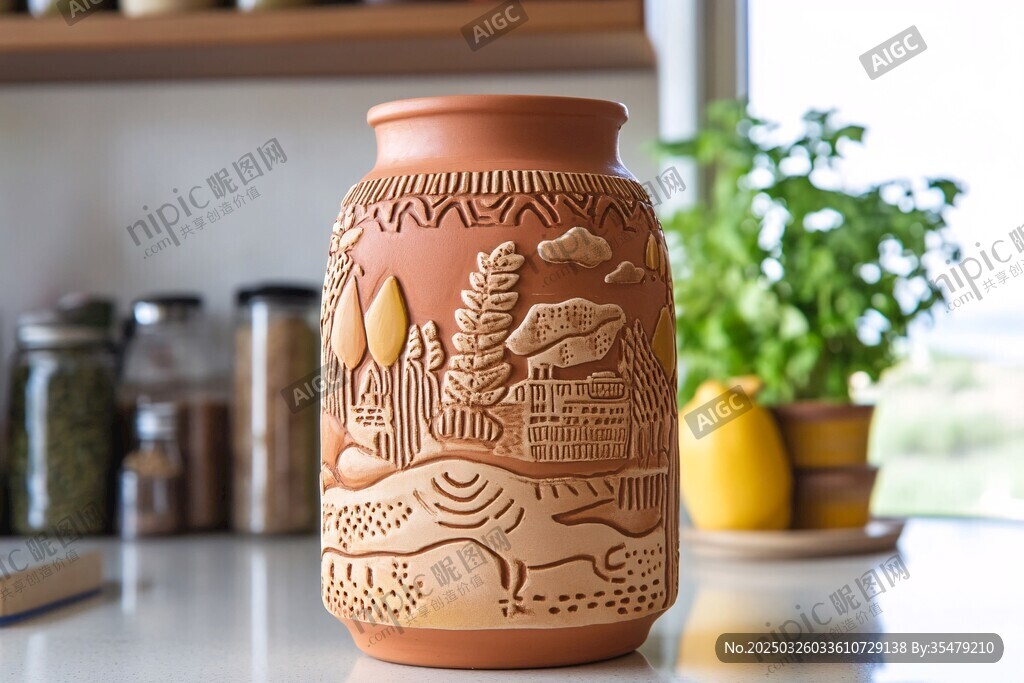 陶制浮雕花瓶 尽显田园风情
