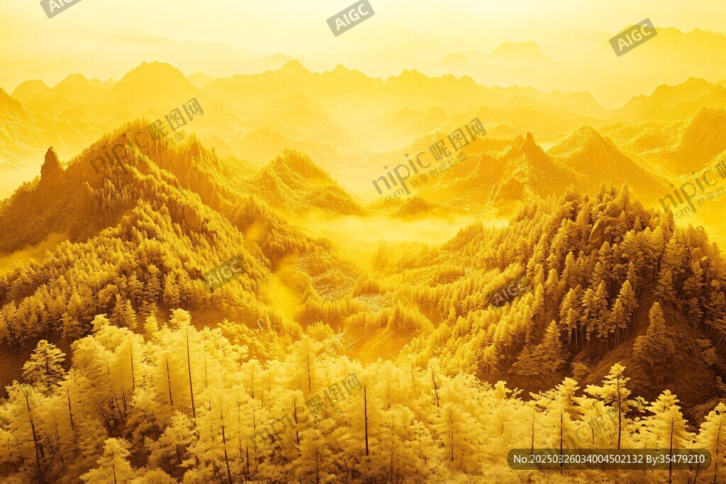 金色山林间的壮丽山景
