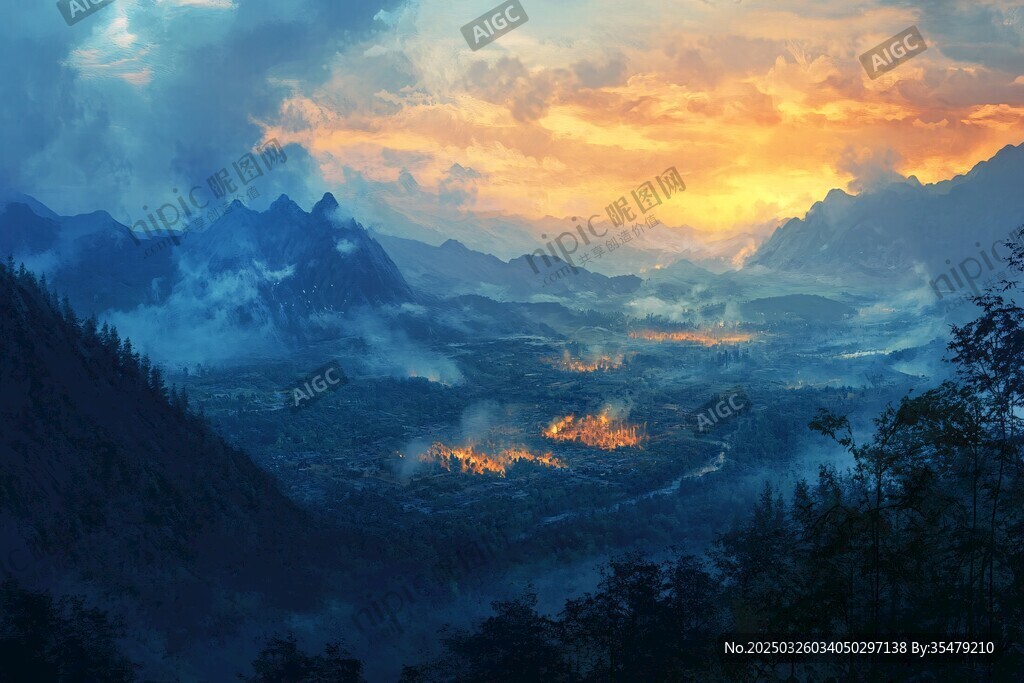 梦幻山间日出壮丽景色