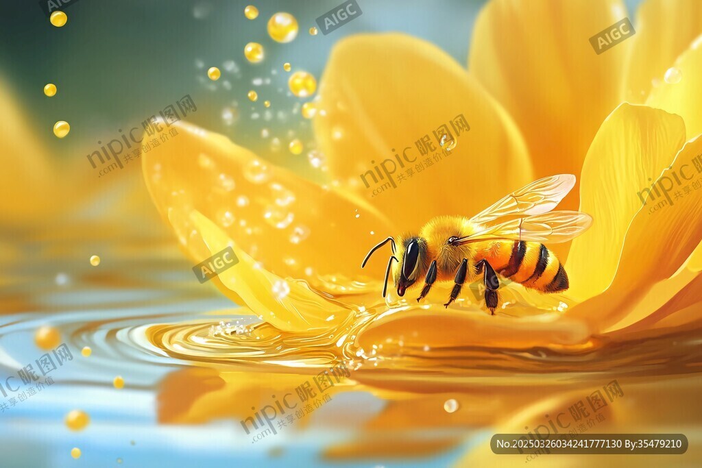 蜜蜂栖于黄花上的灵动瞬间