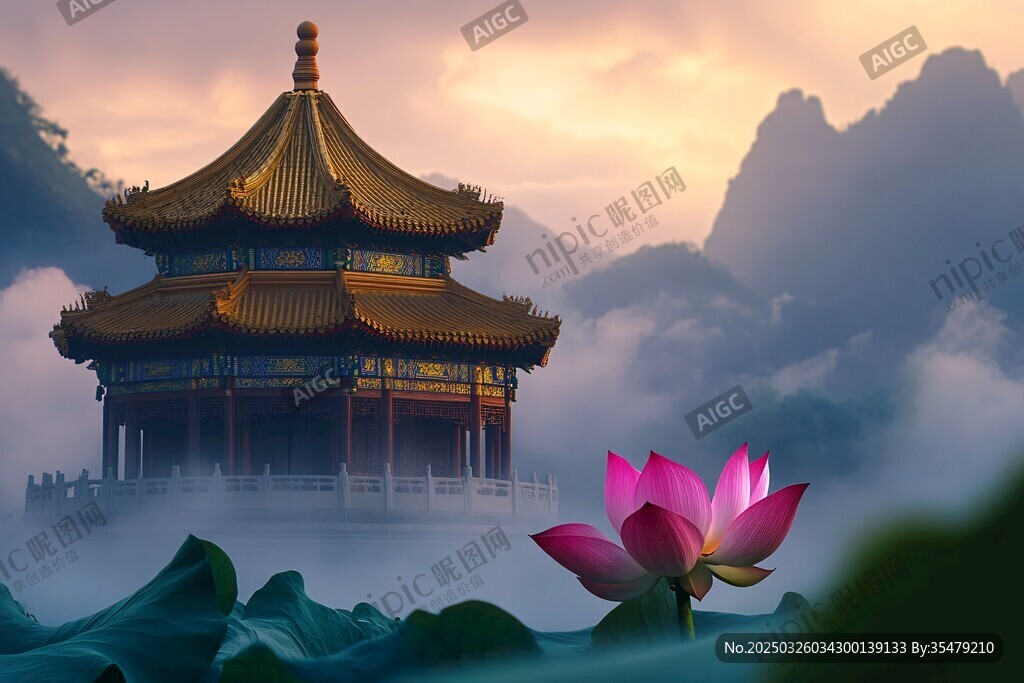 古亭映荷 山水诗意画卷