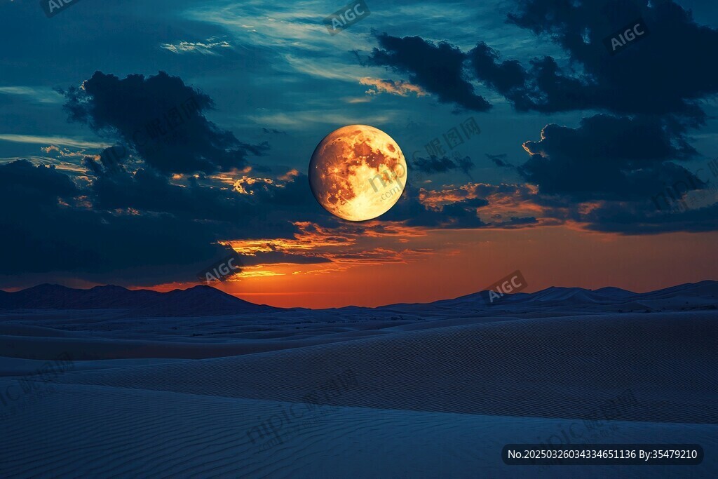 沙漠上的壮丽月夜景象