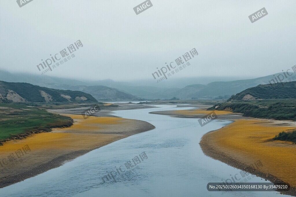 蜿蜒河流与多彩河岸风光