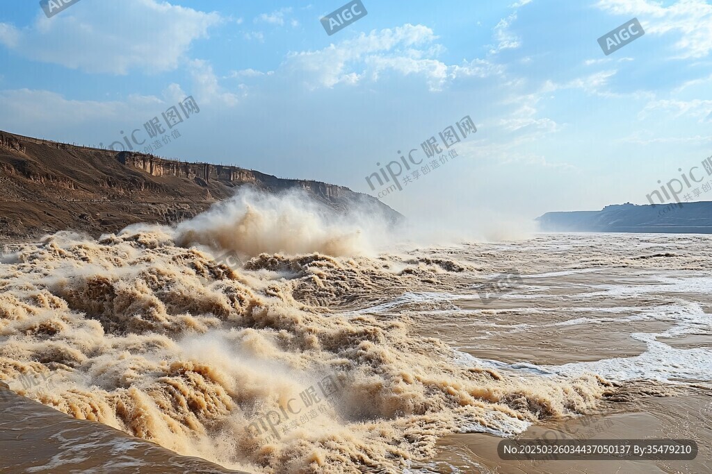 黄河奔腾汹涌壮丽景观