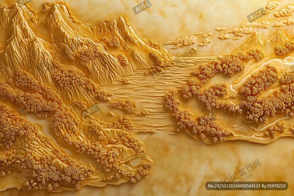 金色山水浮雕艺术作品