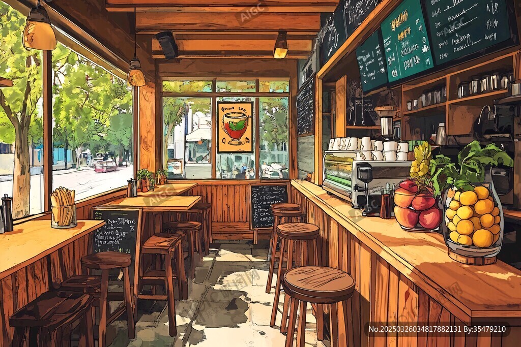 温馨木质风咖啡店室内景致