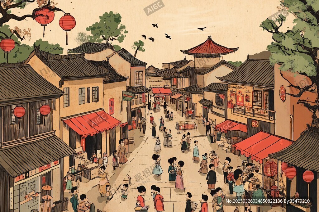 古街热闹市井生活图景