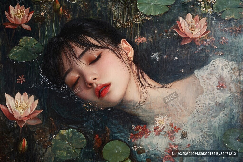 沉睡于睡莲池中的梦幻少女