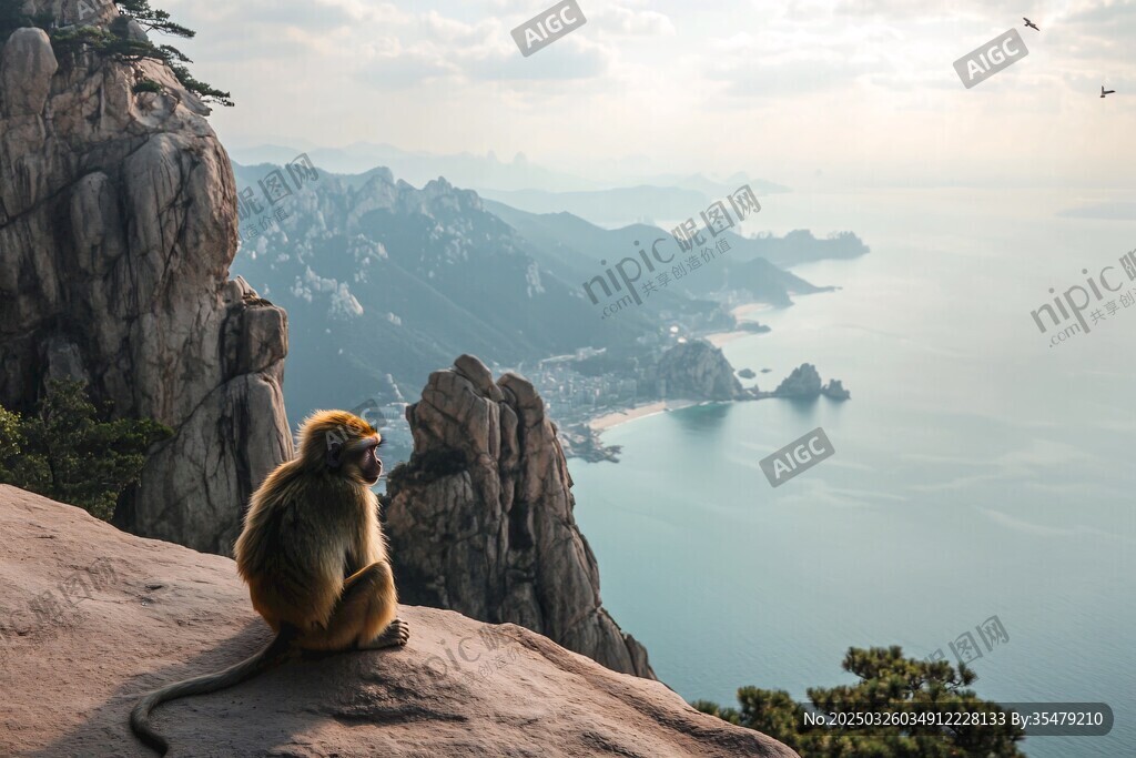 崖上灵猴赏山海壮阔