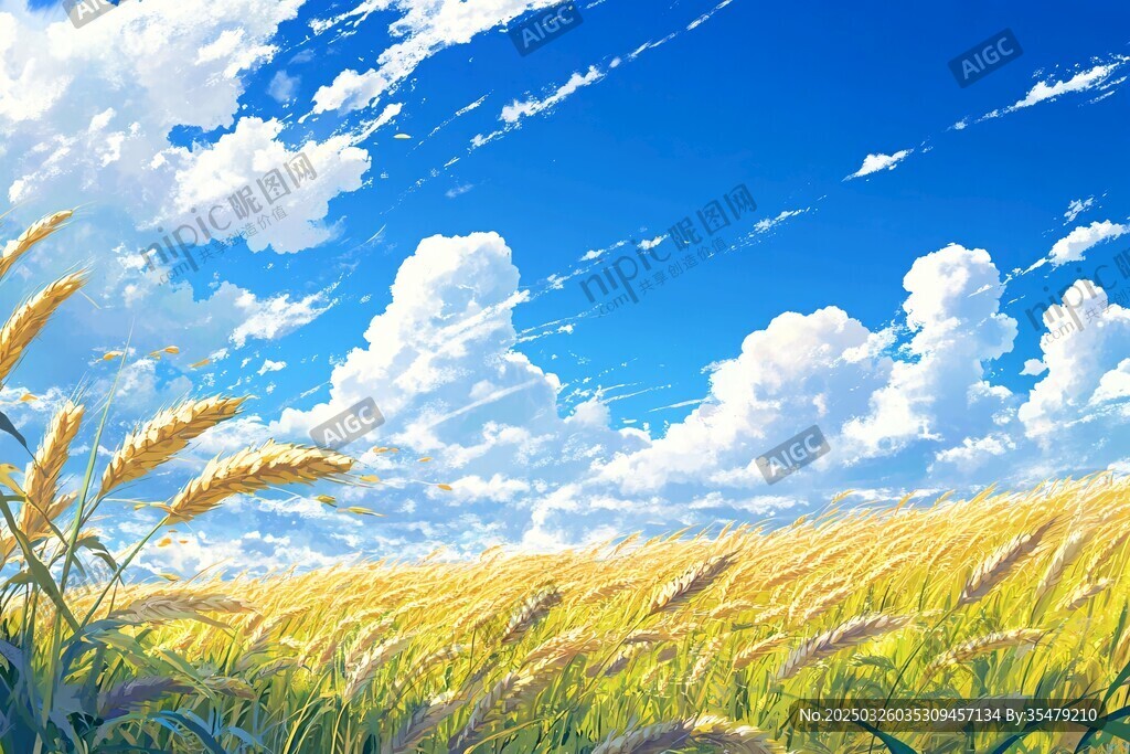 蓝天麦田风景