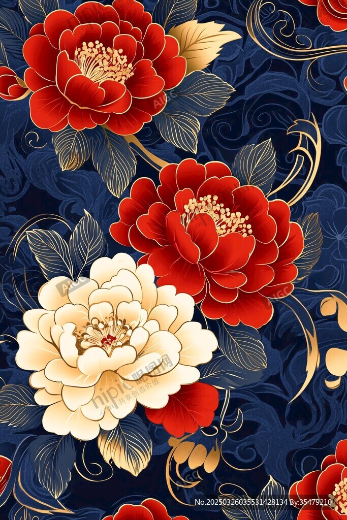 中式牡丹花卉精美图案