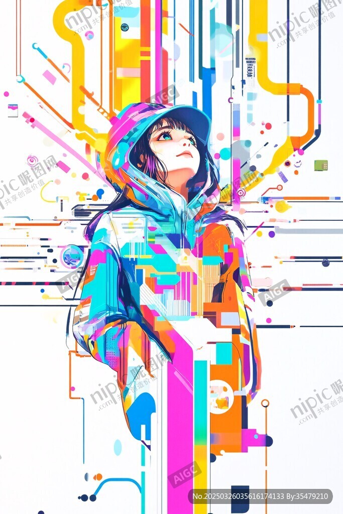 科技感潮酷女孩插画